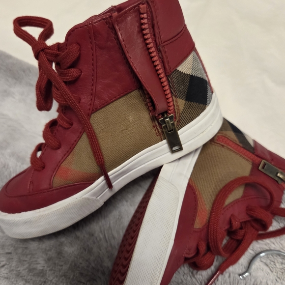 Burberry Red and Tan Kids Sneakers